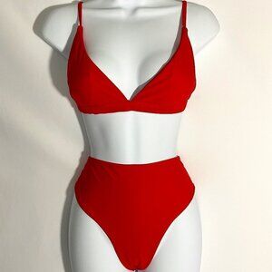 Red Two Piece High waisted Bathing Suit
